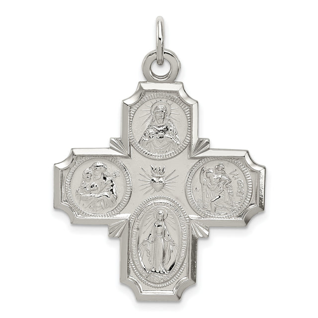 Reversible Four Way Cross Charm Pendant in Real 925 Sterling Silver