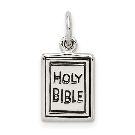 Antiqued Holy Bible Charm Pendant in Real 925 Sterling Silver