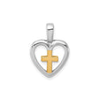 Sterling Silver Cross Pendant with Vermeil Gold Accent and Heart Detail, Modern Religious Design