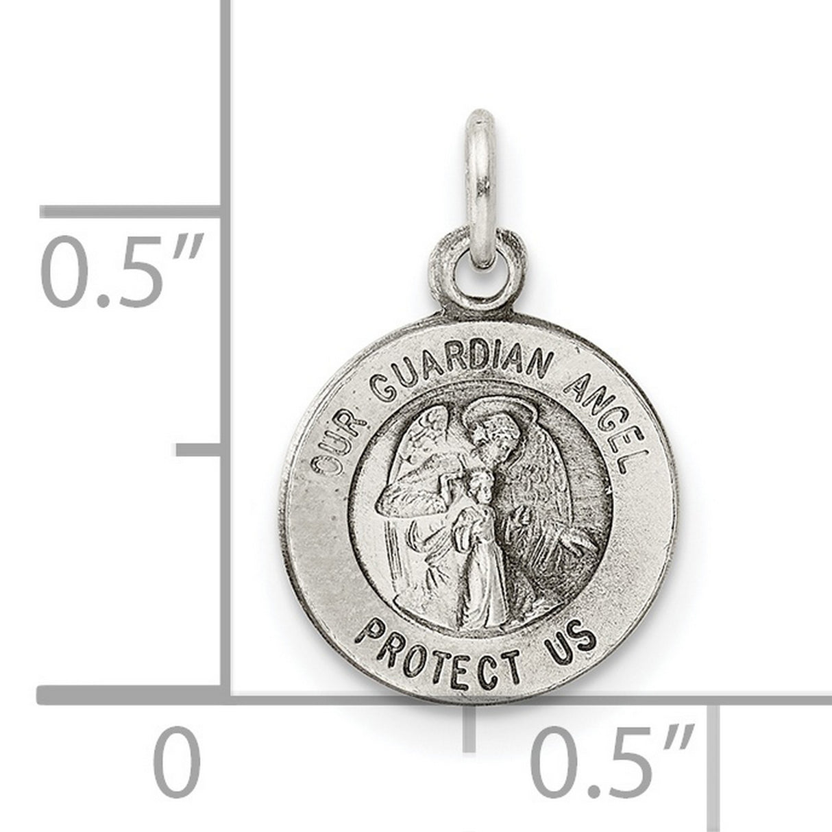 Antiqued Guardian Angel Medal Charm Pendant in Real 925 Sterling Silver