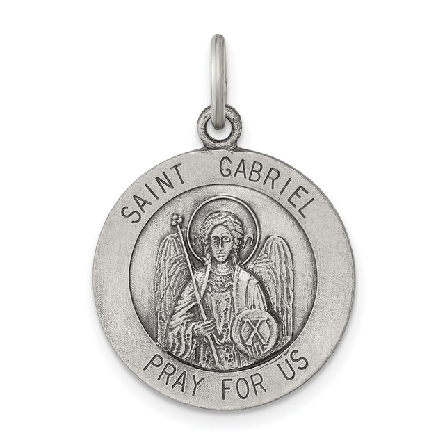 Sterling Silver Saint Gabriel Medal Pendant, Catholic Archangel Religious Jewelry for Men and Women