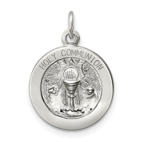 Sterling Silver Holy Communion Pendant with Chalice, IHS Symbol, Rays and Angel Detail