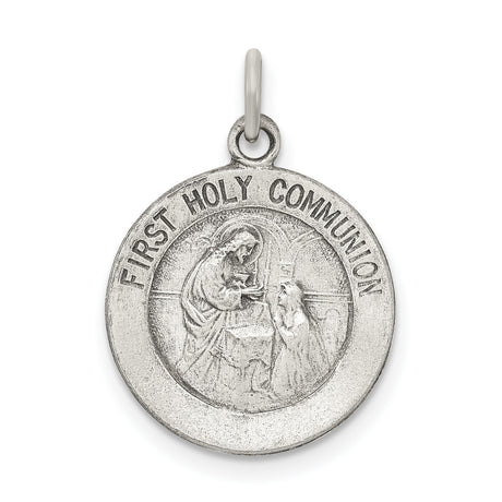 Sterling Silver First Communion Pendant Featuring Jesus Giving Communion to Kneeling