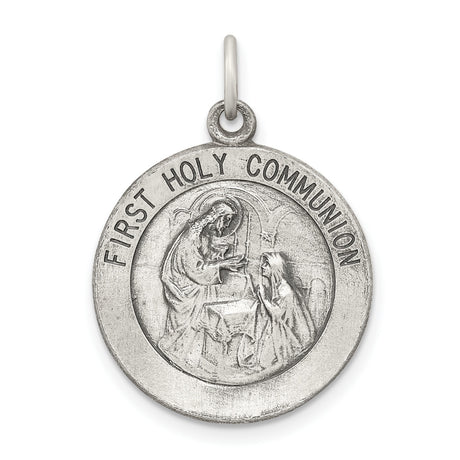Sterling Silver First Holy Communion Pendant with Jesus Giving Communion Relief