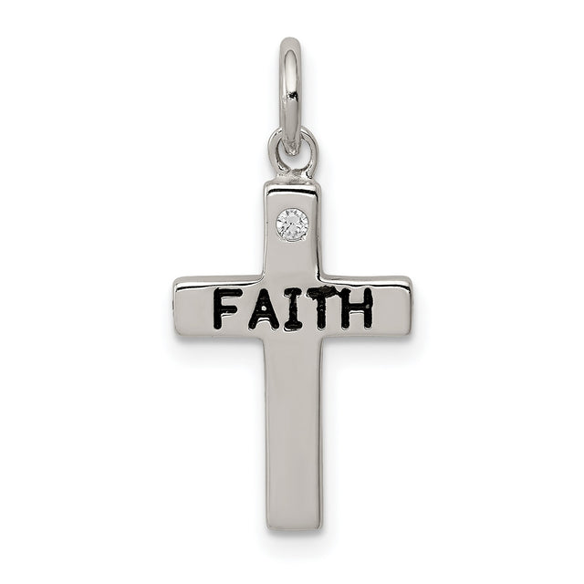 FAITH and CZ Cross Charm Pendant in Real 925 Sterling Silver