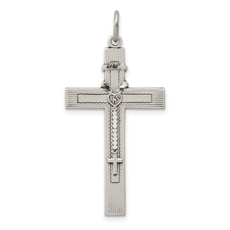 Antiqued Rosary Cross Charm Pendant in Real 925 Sterling Silver