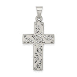 Antiqued Scroll Cross Charm Pendant in Real 925 Sterling Silver