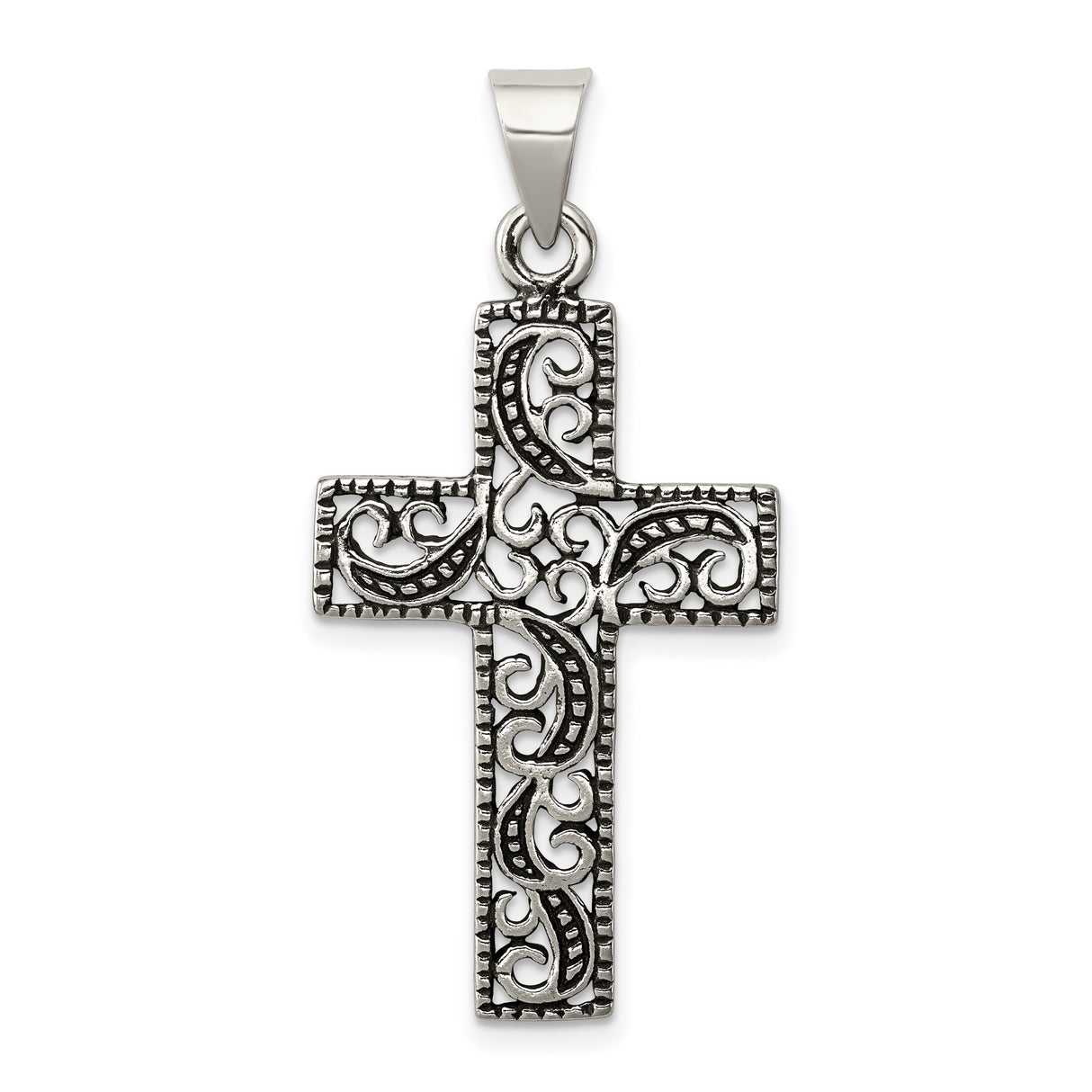 Antiqued Scroll Cross Charm Pendant in Real 925 Sterling Silver