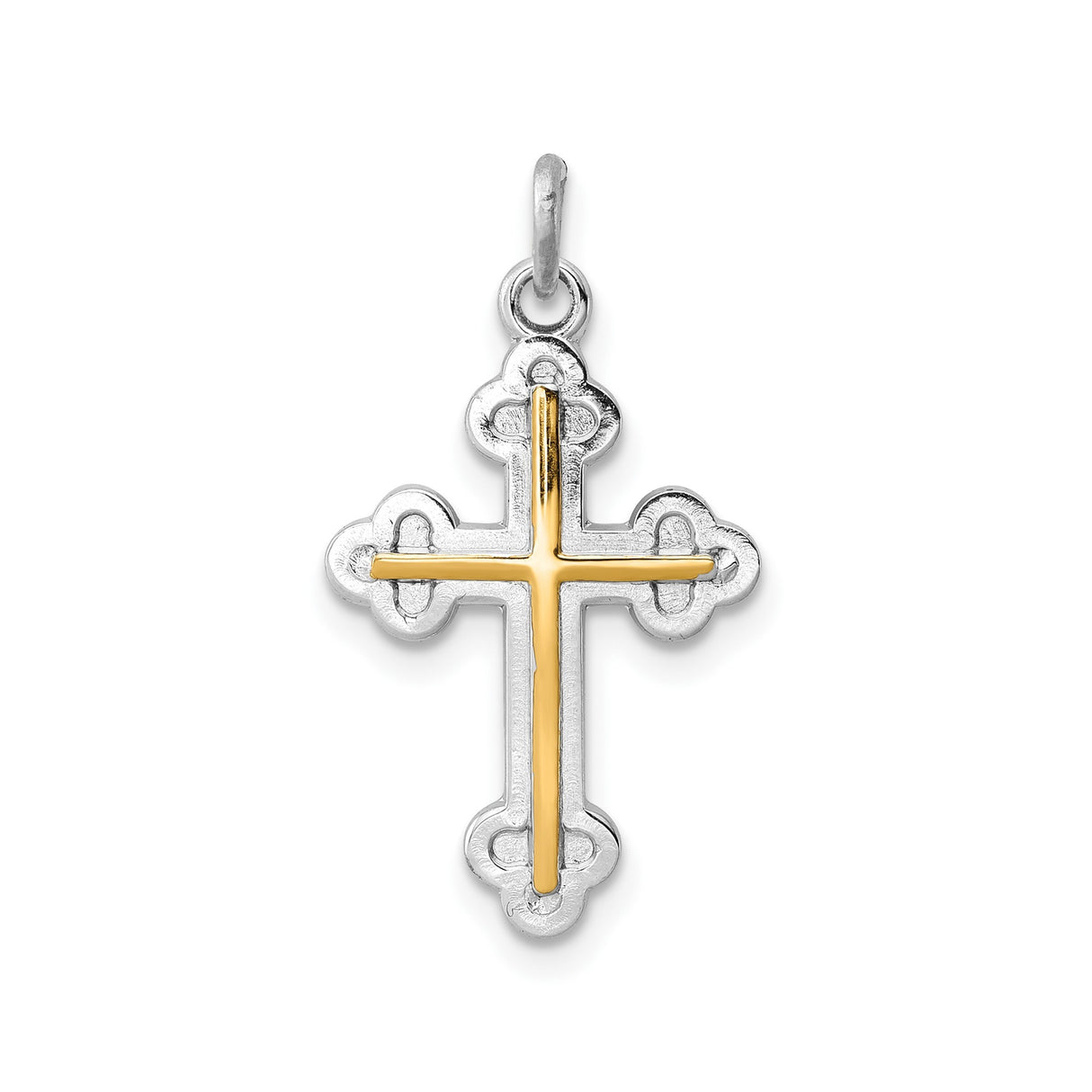 Sterling Silver Two-Tone Cross Pendant, Gold Plated Religious Charm Design for Men and Women