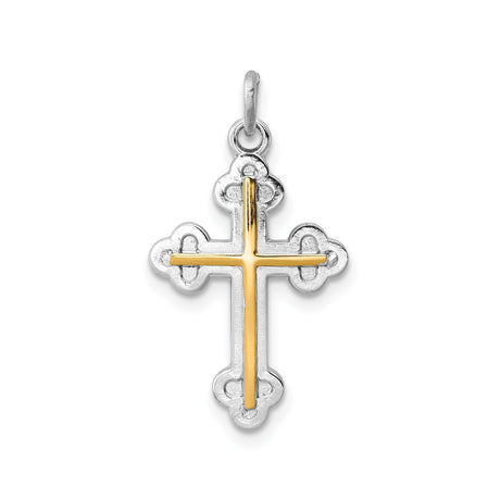 Sterling Silver Two-Tone Cross Pendant, Gold Plated Religious Charm Design for Men and Women