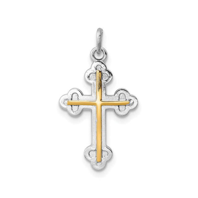 Sterling Silver Two-Tone Cross Pendant, Gold Plated Religious Charm Design for Men and Women