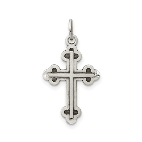 Sterling Silver Budded Cross Pendant with Oxidized Matte Finish, Gothic Vintage Style