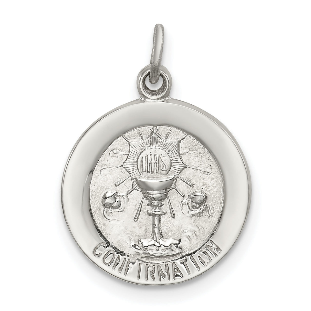 Confirmation Word and Chalice Round Charm Pendant in Real 925 Sterling Silver