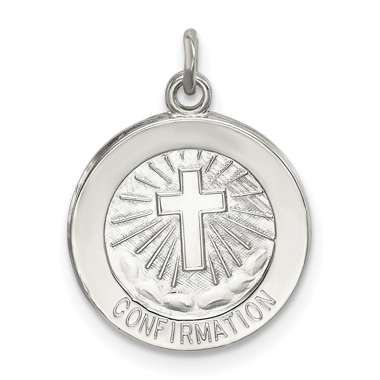 Sterling Silver Confirmation Cross Pendant with Radiating Design and Cloud Detail