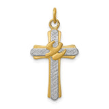 Sterling Silver Cross Pendant with Two Tone Dove Charm and Satin Finish Religious Design
