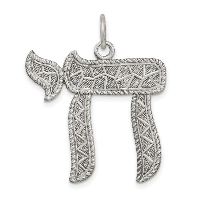 Antiqued Chai Life Symbol Charm Pendant in Real 925 Sterling Silver