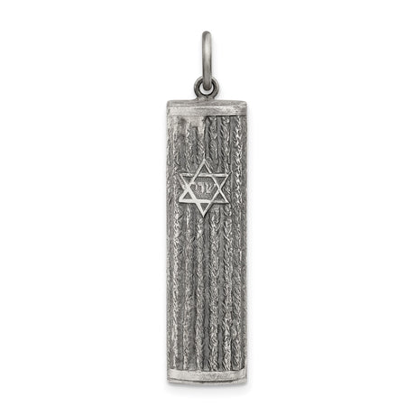 Sterling Silver Mezuzah Pendant with Star of David and Hebrew Shin Letter