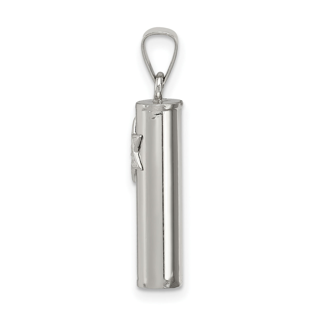 Hollow Mezuzah With Star Of David Accent And Shin Symbol Charm Pendant in Real 925 Sterling Silver