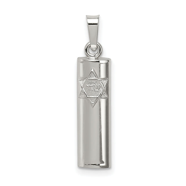 Hollow Mezuzah With Star Of David Accent And Shin Symbol Charm Pendant in Real 925 Sterling Silver