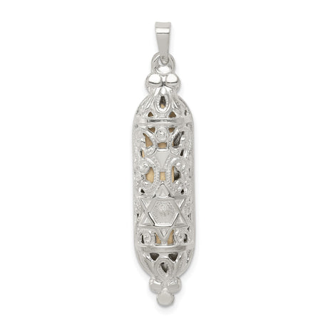 Sterling Silver Mezuzah Pendant with Filigree and Star of David Design