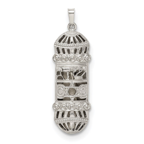 Sterling Silver Mezuzah Pendant with Star of David, Hebrew Shin, and Torah Scroll Detail
