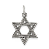 Sterling Silver Star of David Pendant, Textured Engraving, Jewish Symbol for Men or Women