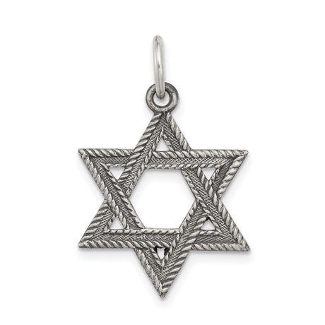 Sterling Silver Star of David Pendant, Textured Engraving, Jewish Symbol for Men or Women