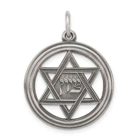 Sterling Silver Star of David Pendant with Chai Hebrew Symbol, Jewish Faith Charm