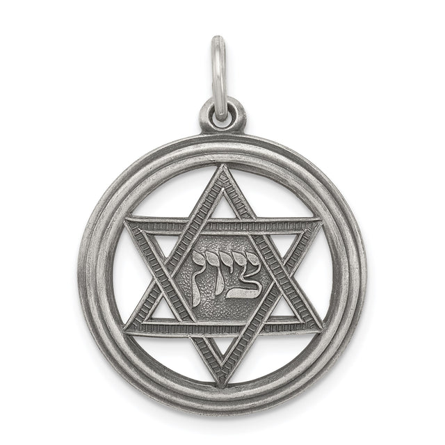 Sterling Silver Star of David Pendant with Chai Hebrew Symbol, Jewish Faith Charm