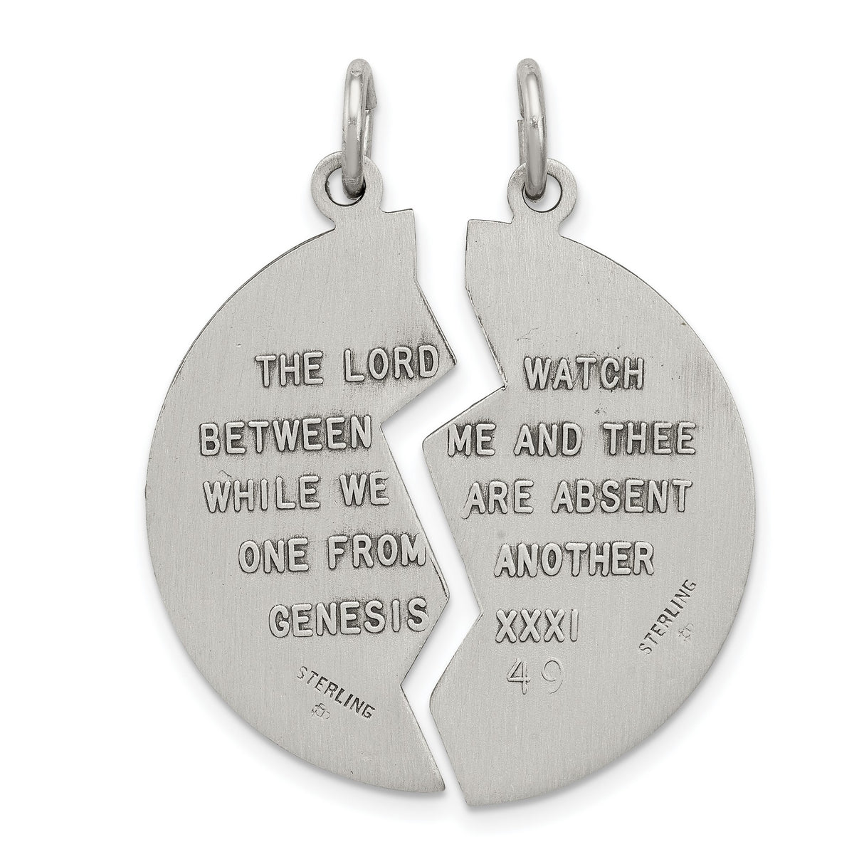 Break Apart Mizpah with Emotional Bond Words on Back Charm Pendant in Real 925 Sterling Silver