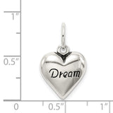 Heart Shaped With Dream Word Charm Pendant in Real 925 Sterling Silver