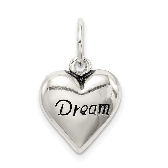 Heart Shaped With Dream Word Charm Pendant in Real 925 Sterling Silver