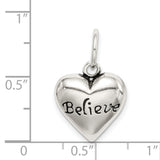 Antiqued Believe Charm Pendant in Real 925 Sterling Silver