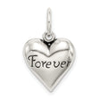 Antiqued Forever Heart Charm Pendant in Real 925 Sterling Silver