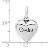 Antiqued Desire Heart Charm Pendant in Real 925 Sterling Silver