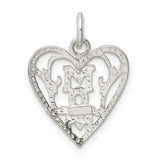 Sterling Silver Heart Pendant with Bold MOM Design, Sentimental Family Charm