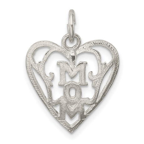 Sterling Silver Heart Pendant with Bold MOM Design, Sentimental Family Charm