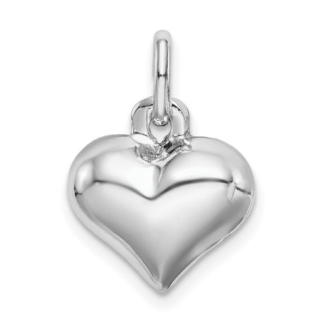Sterling Silver Puffed Heart Pendant, Polished Smooth Charm, Romantic Minimalist Jewelry for Women