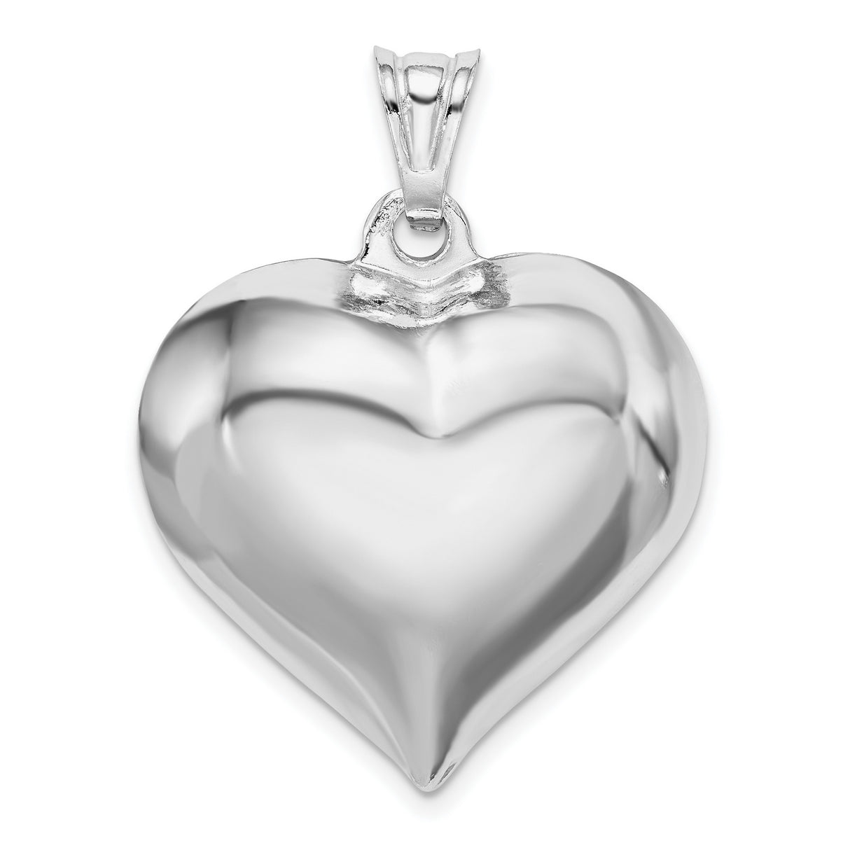 Sterling Silver Heart Pendant, Polished Puffed Design, Romantic Minimalist Jewelry for Women