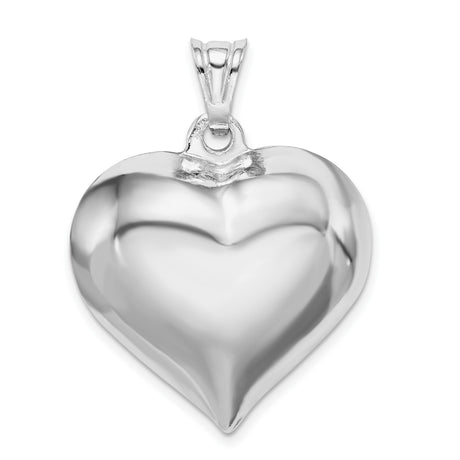 Sterling Silver Heart Pendant, Polished Puffed Design, Romantic Minimalist Jewelry for Women