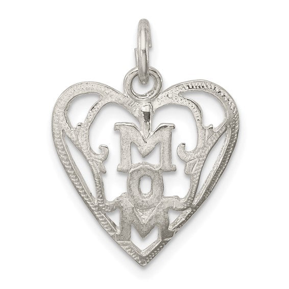 Sterling Silver Heart Pendant with Bold MOM Design, Sentimental Family Charm