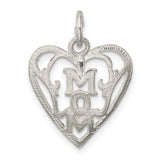 Sterling Silver Heart Pendant with Bold MOM Design, Sentimental Family Charm