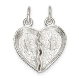 Best Friend 2-piece Break apart Heart Charm Pendant in Real 925 Sterling Silver