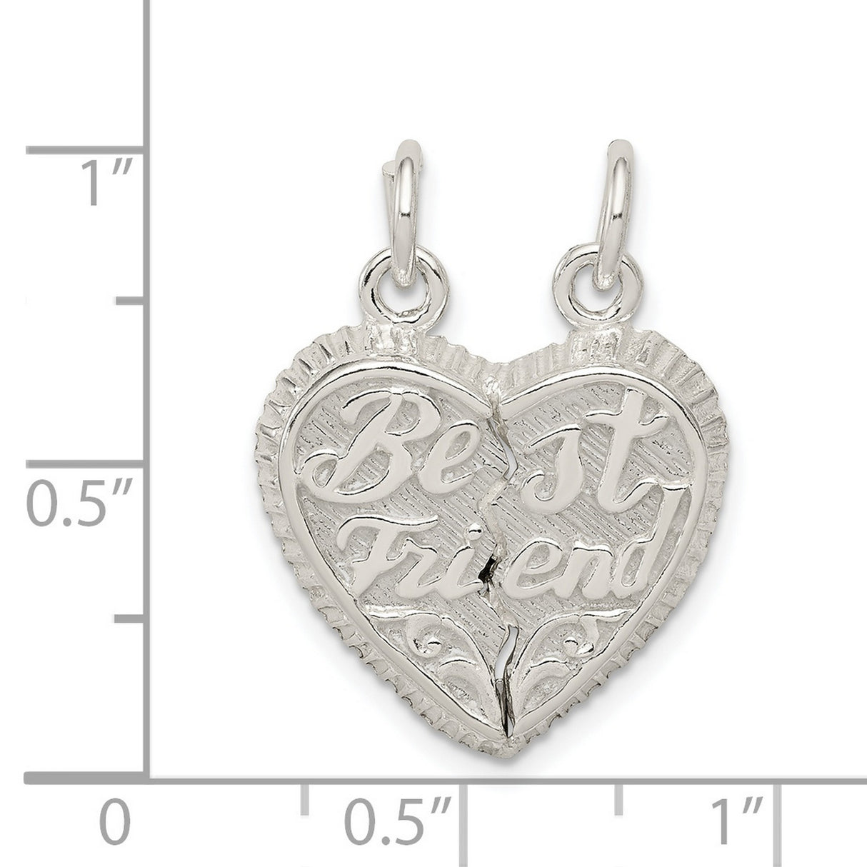 Best Friend 2-piece Break apart Heart Charm Pendant in Real 925 Sterling Silver