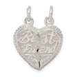 Best Friend 2-piece Break apart Heart Charm Pendant in Real 925 Sterling Silver