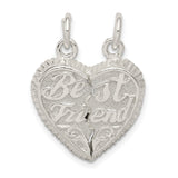 Best Friend 2-piece Break apart Heart Charm Pendant in Real 925 Sterling Silver