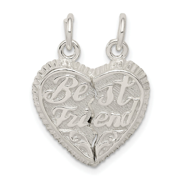 Best Friend 2-piece Break apart Heart Charm Pendant in Real 925 Sterling Silver