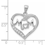 Sterling Silver Heart Shaped Mom Pendant with Cubic Zirconia, Symbol of Love and Family