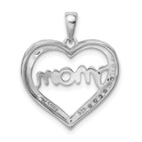 MOM CZ Heart Charm Pendant in Real 925 Sterling Silver