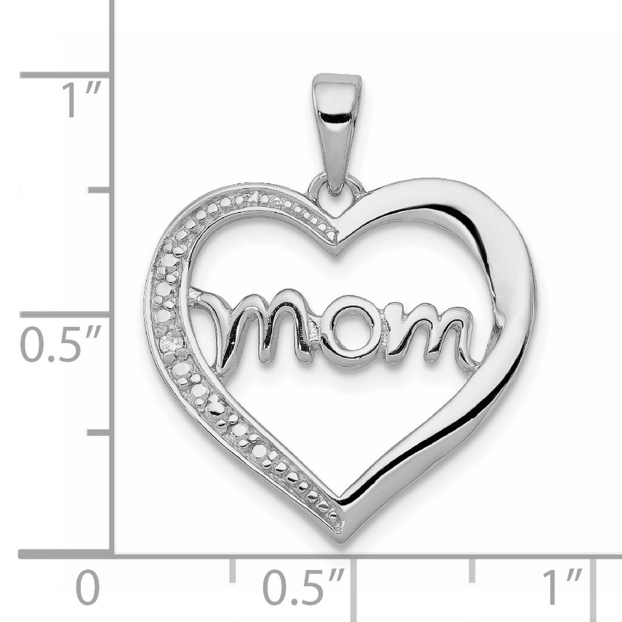 MOM CZ Heart Charm Pendant in Real 925 Sterling Silver